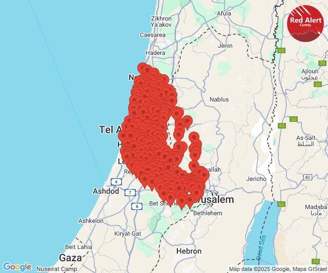 Sirens across central Israel (Photo: via Telegram) Sirens across central Israel