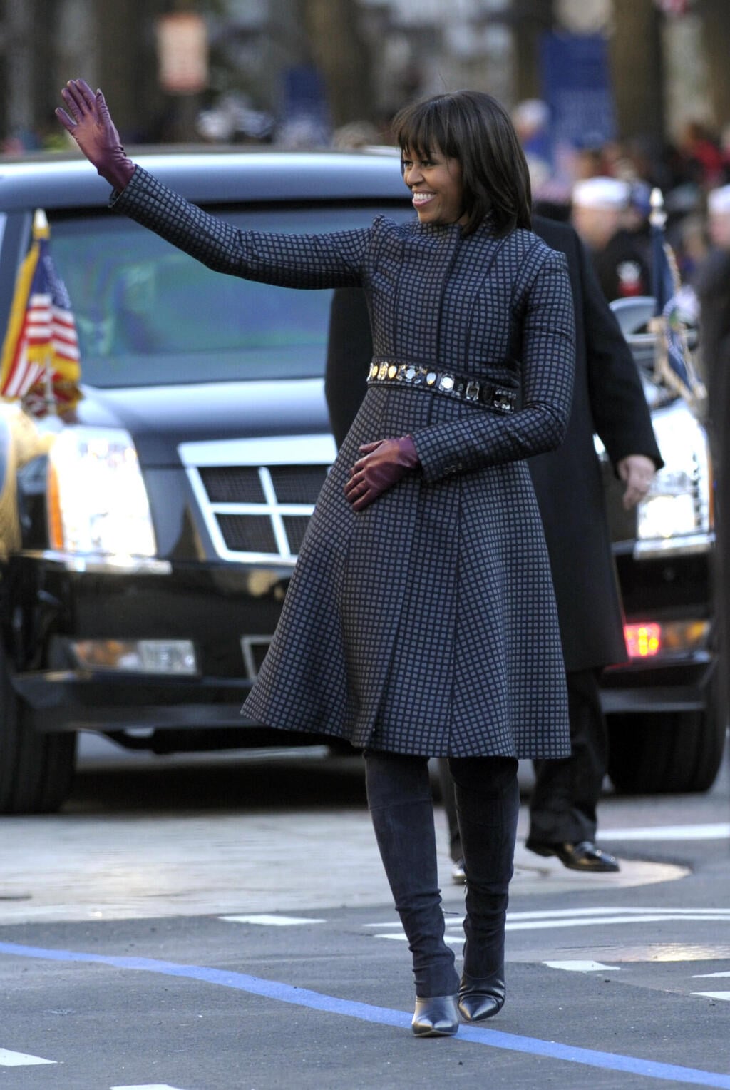 עיצוב של טום בראון, 2013 (צילום: AP Photo/Susan Walsh) מישל אובמה בעיצוב של טום בראון, 2013