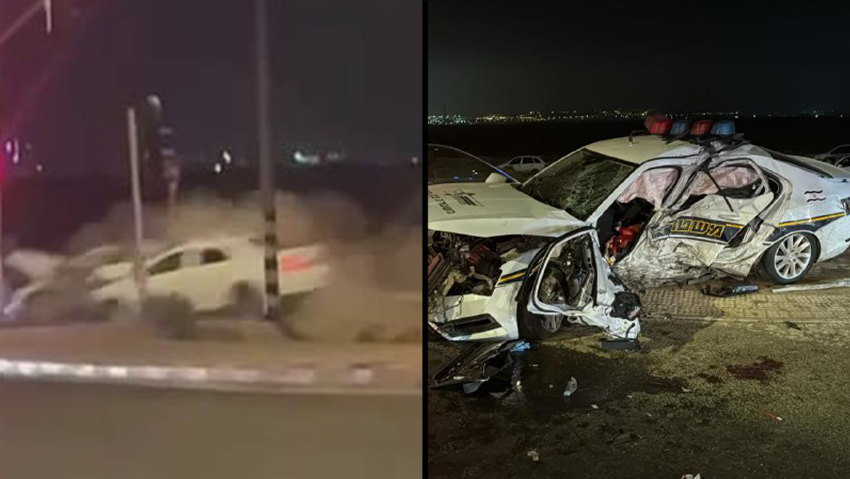 הניידת אחרי התאונה, ורגע ההתנגשות תיעוד התאונה בכביש 25
