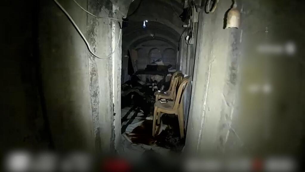 המנהרה מתחת לבית החולים (צילום: דובר צה"ל ) התשתית התת-קרקעית שאותרה בבית החולים האירופאי ברצועת עזה, חאן יונס