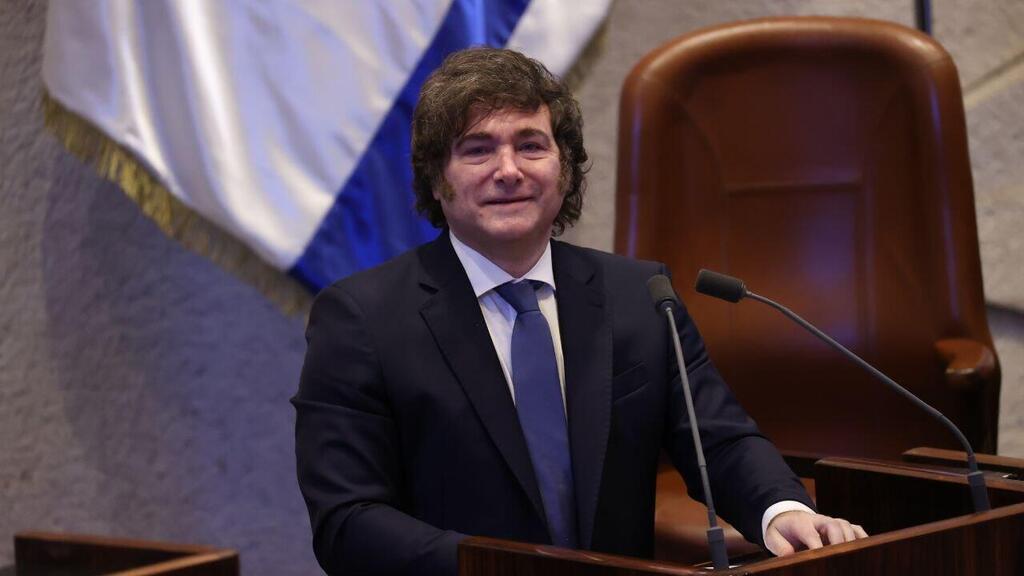 Argentinian President Javier Milei at the Knesset (Photo: Alex Kolomoisky ) נשיא ארגנטינה חביאר מיליי מבקר בכנסת בירושלים