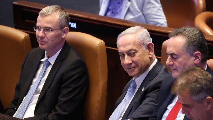נתניהו ולוין (צילום: אלכס קולומויסקי) נשיא ארגנטינה חביאר מיליי מבקר בכנסת בירושלים