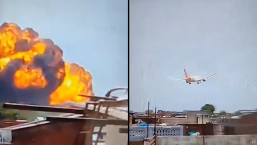רגעי ההתרסקות של מטוס הבואינג 787 דרימליינר אחרי ההמראה מאחמדאבד תיעוד רגע ההתרסקות של מטוס חברת אייר אינדיה