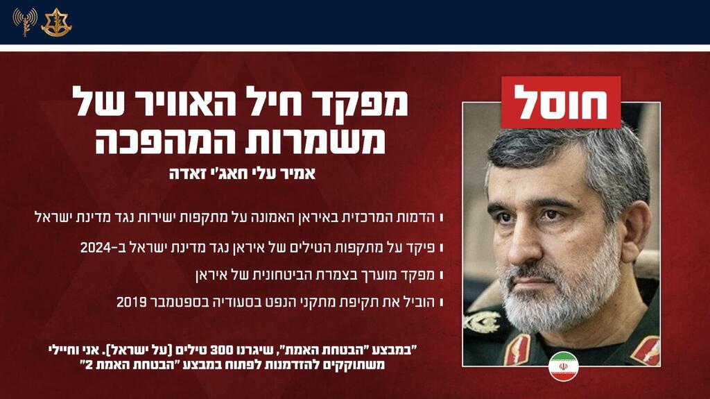 צילום: דובר צה"ל אמיר עלי חאג׳י-זאדה מפקד חיל האוויר של משמרות המהפכה