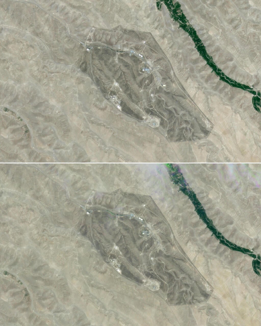 הצילומים מתבריז (צילום: Handout / © 2025 PLANET LABS PBC / AFP) נזק בסיס איראני לאחסון טילים בליסטיים בבתבריז