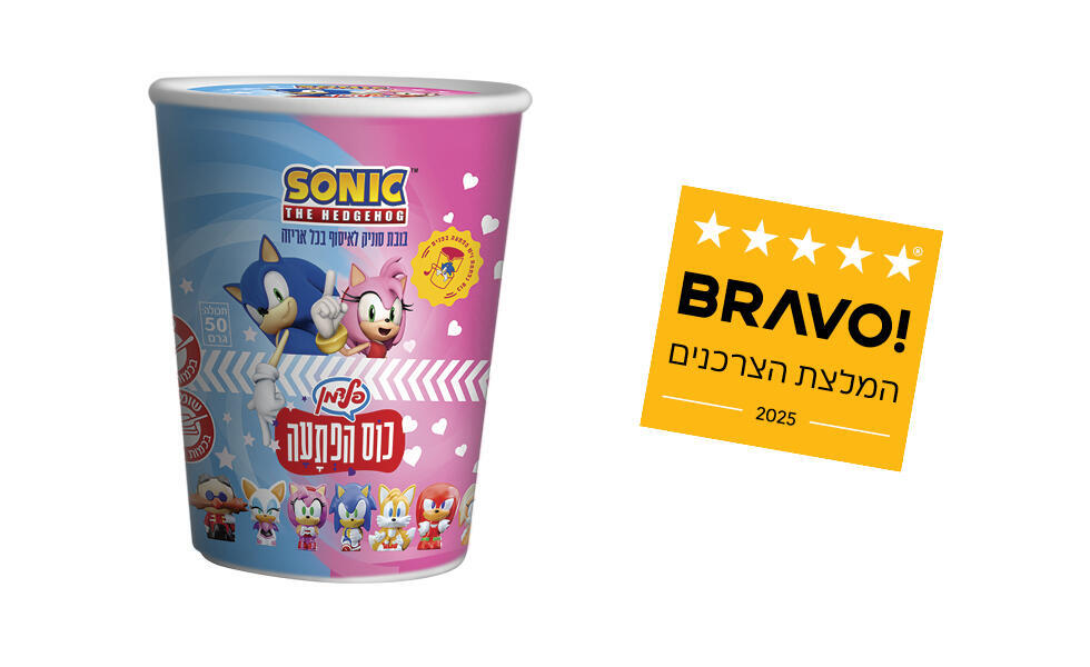 כוס גלידה עם בובת הפתעה של סוניק מבית גלידות פלדמן 