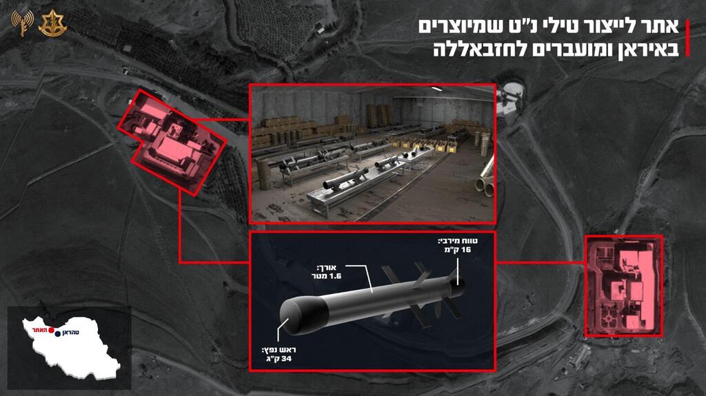 צילום: דובר צה"ל גרפיקה של אתר ייצור טילי הנ״ט שהותקף באיראן