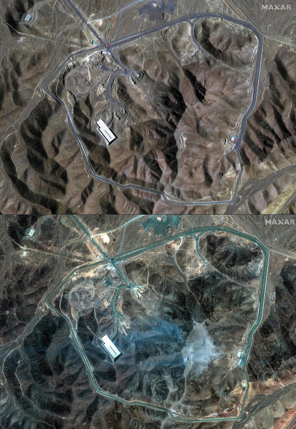 צילום: AFP PHOTO/ SATELLITE IMAGE ©2025 MAXAR TECHNOLOGIES הנזק בפורדו