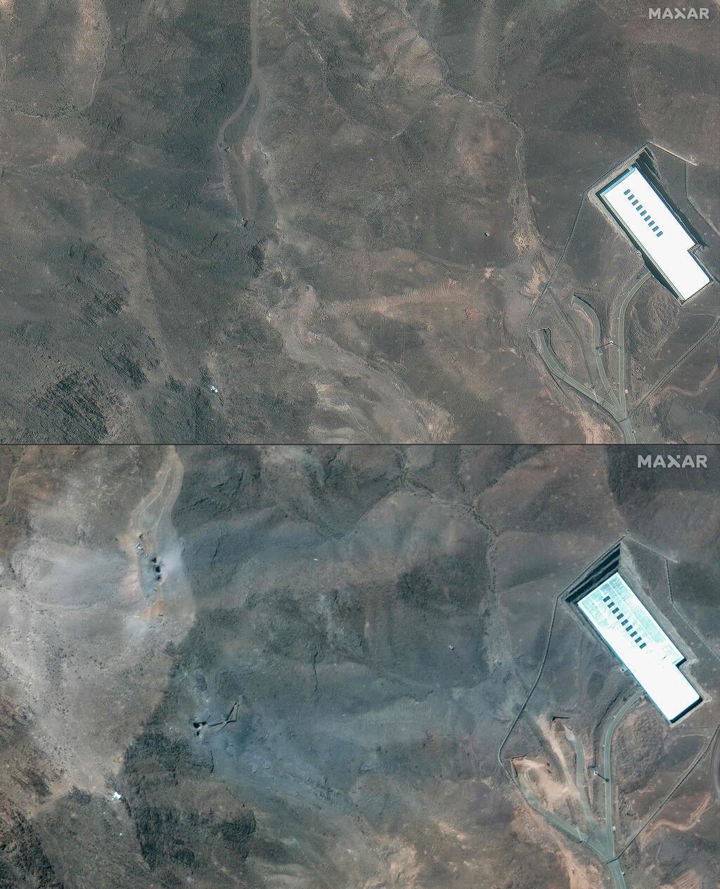 צילום: AFP PHOTO/ SATELLITE IMAGE ©2025 MAXAR TECHNOLOGIES הנזק בפורדו
