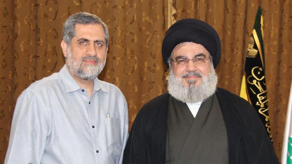 Palestine Corps in the IRGC’s Quds Force Commander Mohammad Saeed Izadi and Hezbollah leader Hassan Nasrallah (Photo: Mehr News) סעיד איזדי ונסראללה
