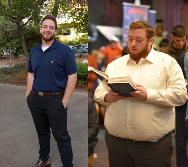 רון קריפוקס. לפני (צד ימין) ואחרי 51 ק״ג פחות (צד שמאל) 