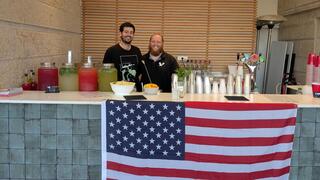 Kedem Yomtov (left) and Gidon Land (right), with Gush Etzion Brewstillery 