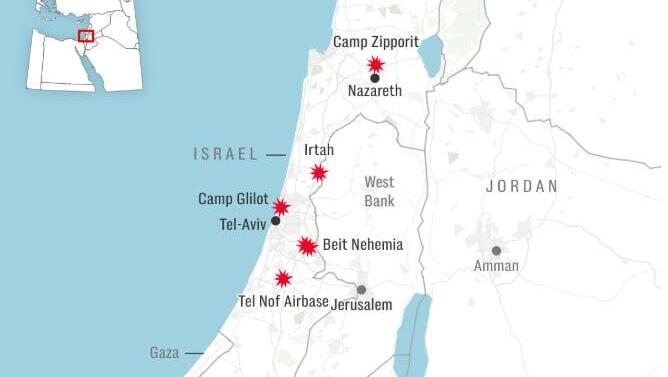 מפת בסיסי צה"ל שנפגעו לפי "הטלגרף"