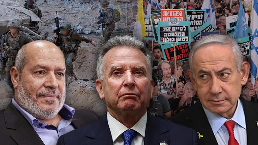 Hamas official Khalil al-Hayya, Steve Witkoff, Prime Minister Benjamin Netanyahu (Photo: IDF Spokesperson's Unit, Yair Sagi, Yuval Chen, REUTERS/Evelyn Hockstein, Khalil Hamra/AP) בנימין נתניהו, סטיב וויטקוף ו חליל אל-חיה