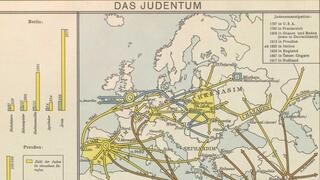 תרשים שמציג את נדידת היהודים, מתוך האטלס Werden und Wachsen משנת 1938