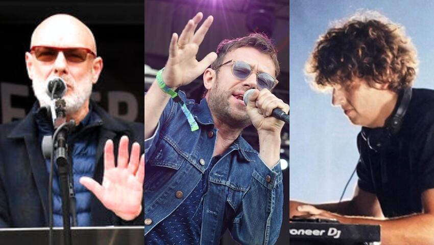 Jamie xx, Brian Eno, Damon Albarn (Photo: AP Photo/Marco Ugarte, Getty Images, AP Photo/Alberto Pezzali) ג'יימי XX, דיימון אלברן, בראיין אינו