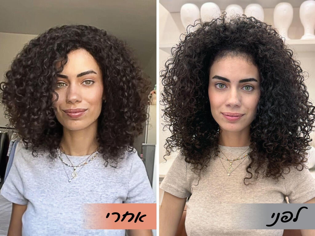 ניצן בוסקילה, לפני ואחרי הפאה שהכינה לה ברונפמן (צילום: אלבום פרטי) ניצן בוסקילה, לפני ואחרי הפאה שהכינה לה ברונפמן