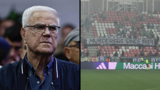 השלט שהניפו אוהדי מכבי חיפה נגד ראקוב + יעקב שחר