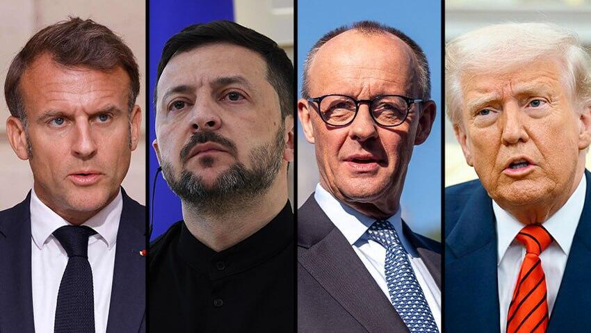 Photo: Serdar Ozsoy/Getty Images Michael Kappeler/ AFP Mandel Ngan, Maxim Shemetov/ Ludovic Marin רבעים של מקרון מרץ זלנסקי טראמפ