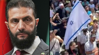 חצי חצי דגלי ישראל במחאות דרוזים ב סוריה והנשיא הסורי אחמד א-שרע חצי חצי דגלי ישראל במחאות דרוזים ב סוריה והנשיא הסורי אחמד א-שרע