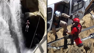 חילוץ אדם שנתקע מאחורי מפל בקליפורניה