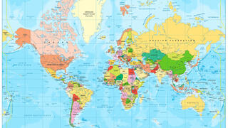 מפה מפת העולם עולם בגרסת מרקטור Mercator