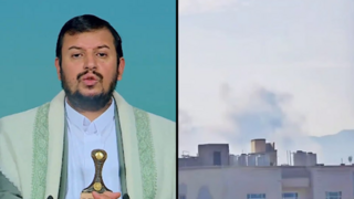 עבד אל-מלכ בדר א-דין אל-חות'י מנהיג החות'ים בתימן, תיעוד מהתקיפות בצנעא