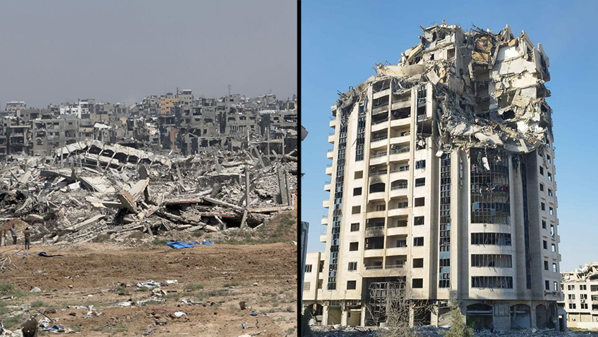 Burj Mushtaha הרס בשכונת זיתון, השכונה הגדולה ביותר בעיר עזה, שנגרם בעקבות המבצע הצבאי, בניין רב קומות בעיר עזה שהופץ ע"י כוחות צה"ל