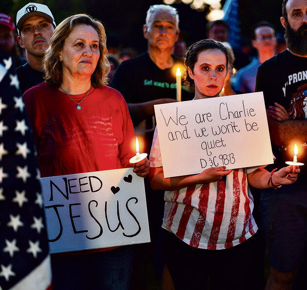 אנחנו צ'רלי ולא נשתוק". מחאה לזכר קירק | צילום: רויטרס, Cheney Orr yk14519311