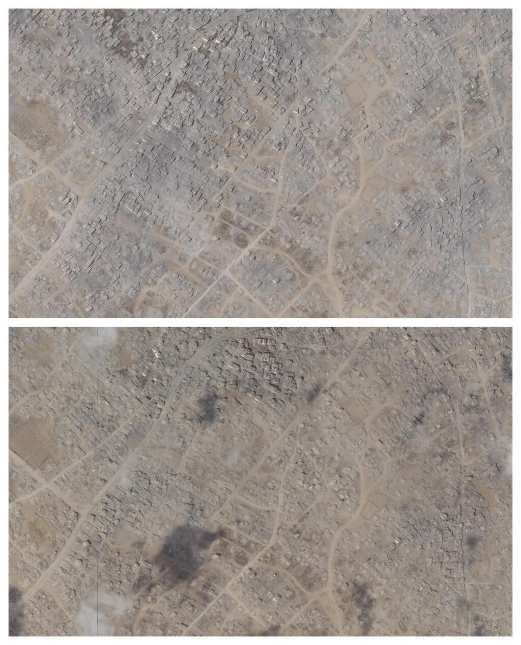 Shejaiya before and after (Photo: Reuters/ Planet Labs PBC) תיעוד לוויין מהעיר עזה