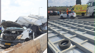 זירת תאונת הדרכים בכביש 5, בין מינבוס למשאית