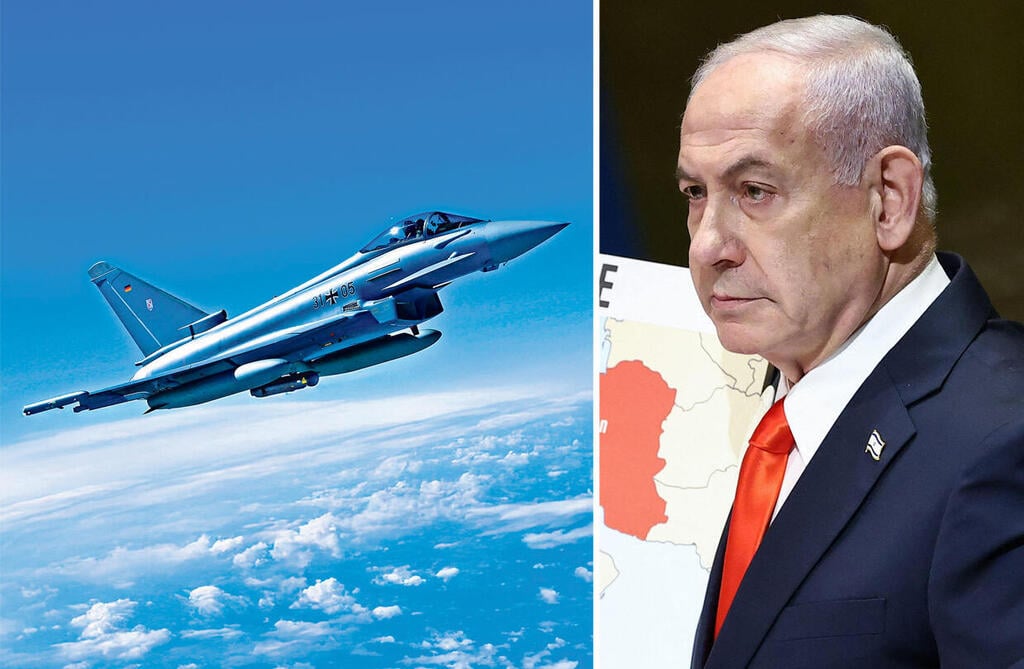 נתניהו לצד מטוס טייפון עם מערכת לייטנינג 5 של רפאל. ספרד ביטלה עסקה של 200 מיליון יורו