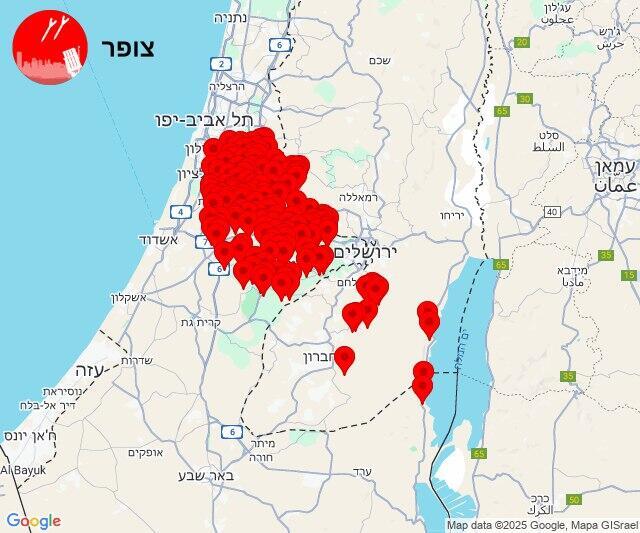 האזורים שבהם הופעלו אזעקות (צילום: כומתה) אזעקות בשפלה, ביהודה ובלכיש