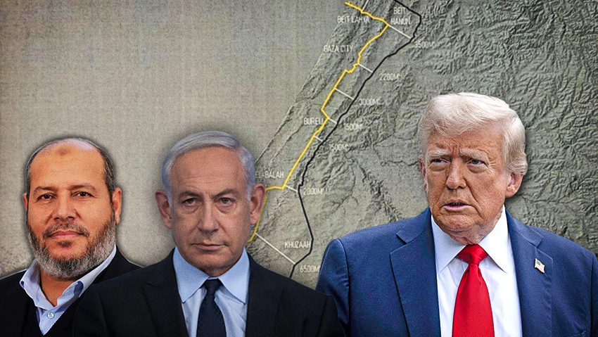 נתניהו: "נמשיך לפעול להשגת כל מטרות המלחמה", אל-חיה: "הם ממשכים בהריגה, צריך ערבויות" (צילום: Brendan Smialowski AFP, אלכס קולומויסקי) דונלד טראמפ בנימין נתניהו חליל אל חיה
