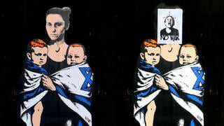 Vandalized mural of the Bibas family dedicated to the victims of October 7