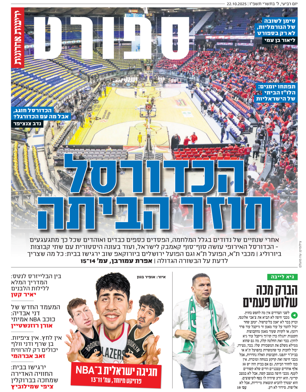 שער מוסף הספורט של "ידיעות אחרונות", הבוקר