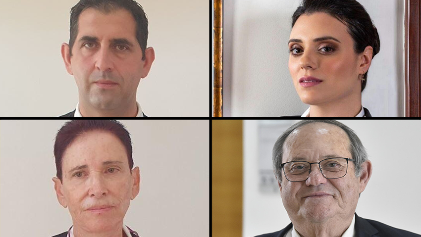  עורכי הדין של הנאשמים. למעלה מימין: רינת גלעד-פרל, שאדי סרוג'י. למטה מימין: משה גלעד ותמי אולמן 