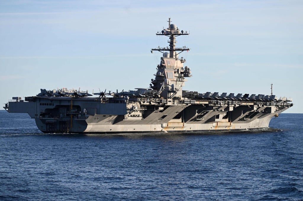 USS Gerald R. Ford (Photo: Jonathan KLEIN / AFP) נושאת המטוסים האמריקנית "ג'רלד פורד" במהלך תרגיל של נאט"ו