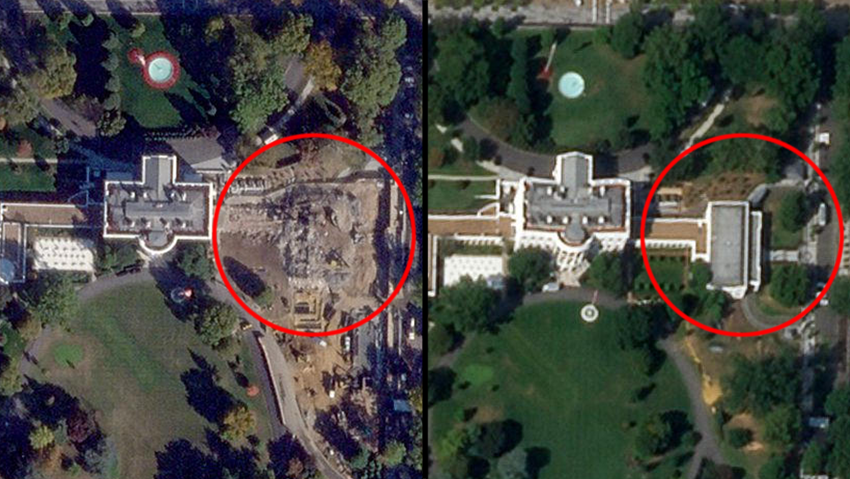 Satellite images reveal destruction at the White House (Photo: AFP/ Planet Labs PBC) 23.10 צילום לוויין הבית הלבן וושינגטון ארה"ב לפני הריסת מבנה