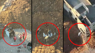 אנשי חמאס מביימים הימצאות שרידי גופת חלל, בנוכחות אנשי צלב אדום