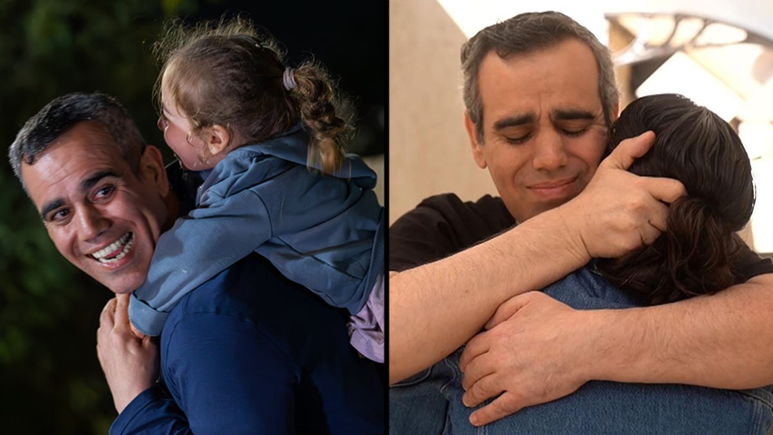 עמרי מתאחד עם משפחתו (צילום: שגיב טל) עמרי משחק עם ביתו עלמא
