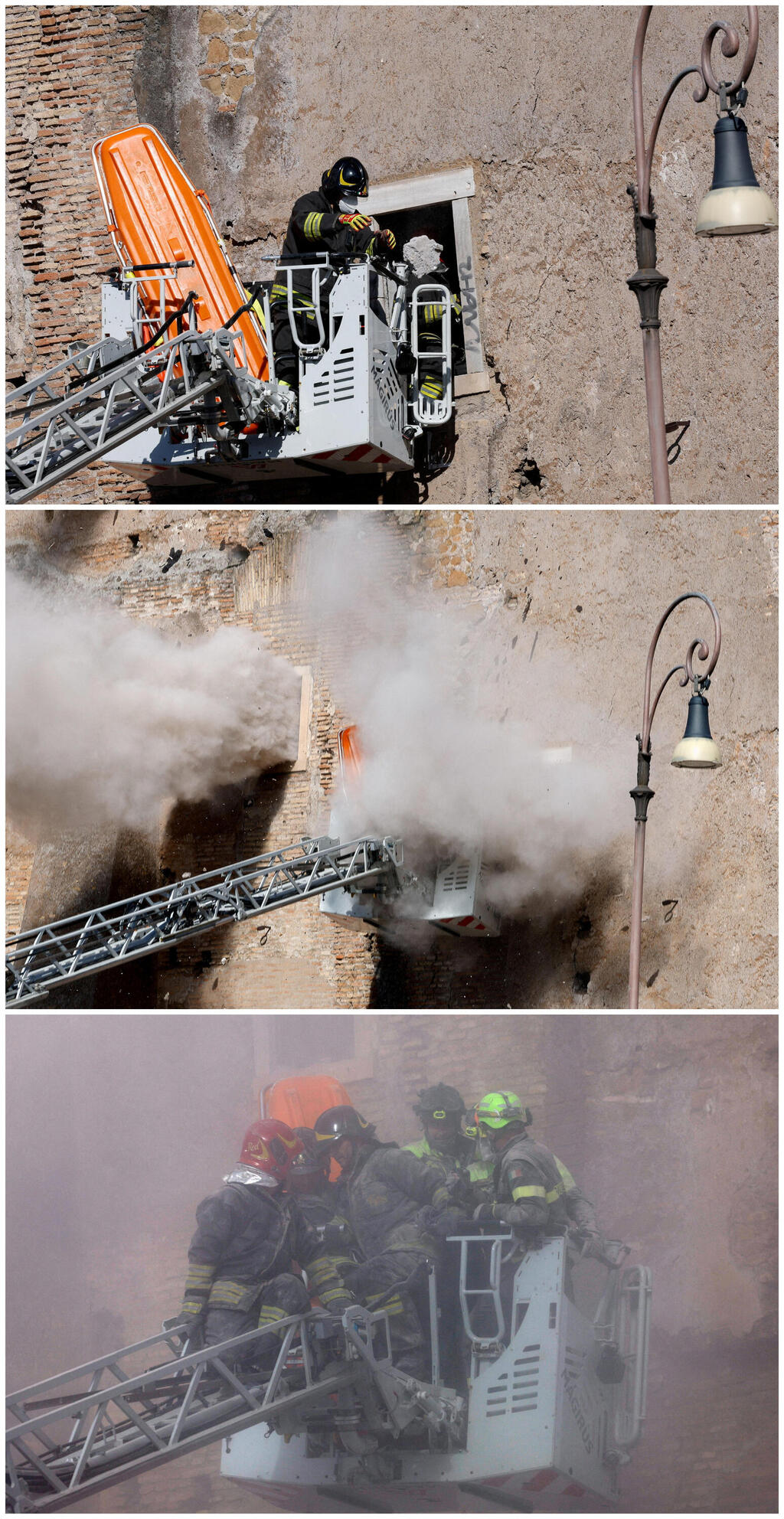 צילום: REUTERS/Remo Casilli קריסה ב מגדל עתיק ב רומא איטליה באמצע פעולות חילוץ אחרי קריסה חלקית קודמת שם