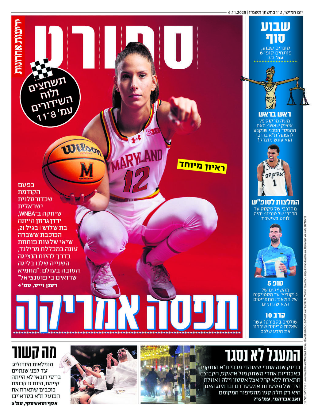 שער מוסף הספורט של "ידיעות אחרונות", הבוקר שער מוסף הספורט של "ידיעות אחרונות", הבוקר