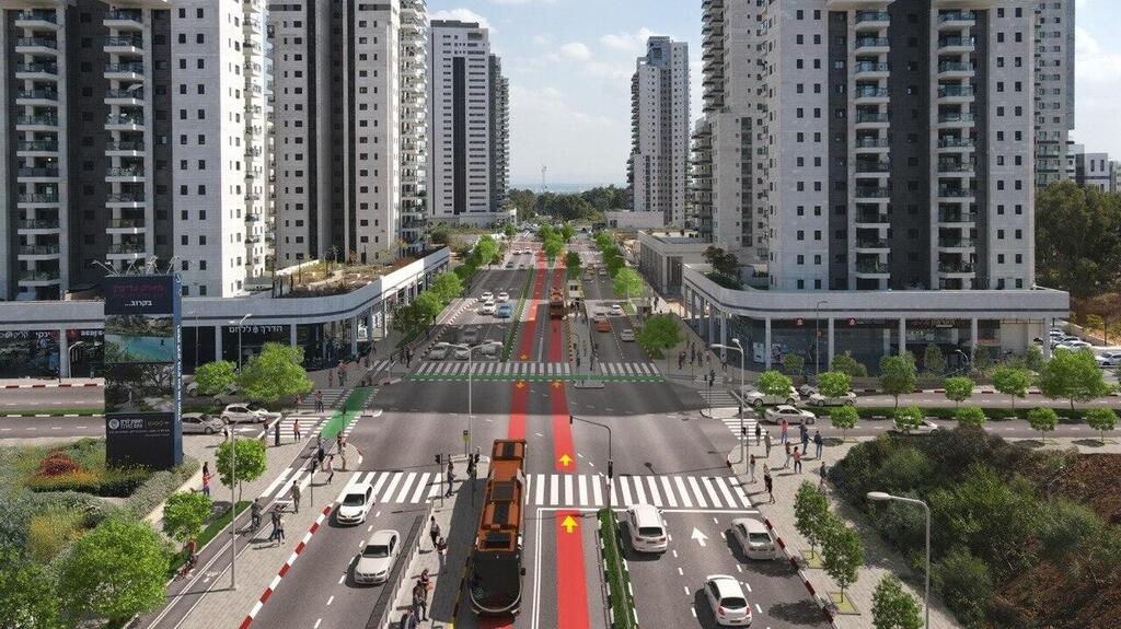 הדמיית המקטע של שכונת נרקיסים (צילום: חברת נתיבי איילון) הדמיית הקו החום - מקטע של שכונת נרקיסים בראשון לציון