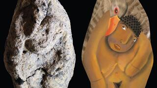 צלמית החרס עם האישה והאווז, שתוארכה כבת 12 אלף שנה