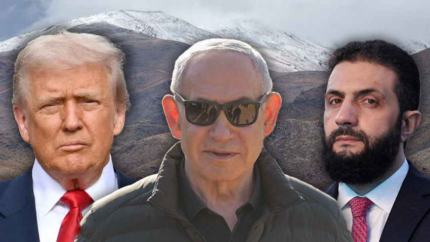 טראמפ, נתניהו וא-קרע או אם תרצו "אל-ג'ולאני". יישראל מנסה לברוח מהטבח שהיא מבצעת בעזה" (צילום: דובר צה"ל, Khalil Ashawi/Reuters, קובי גדעון/לע"מ, AP Photo/Alex Brandon) אל ג'ולני, נתניהו, טראמפ