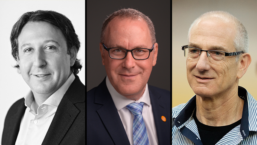 מימין לשמאל: פרופ' מתיא כ"ץ, פרופ' דניאל חיימוביץ ודיוויד שטיין