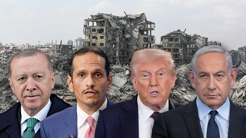 Benjamin Netanyahu, Donald Trump, Mohammed Al Thani, Recep Tayyip Erdogan (Photos: Bashar Taleb / AFP, Ludovic Marin / AFP, Alex Kolomoisky, Alex Brandon/AP, AFP Turkish Presidential Press Service / Handout /AFP) בנימין נתניהו, דונלד טראמפ, מוחמד אל תאני, רג'פ טאיפ ארדואן