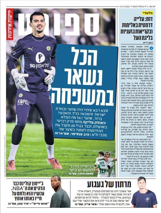 שער מוסף הספורט של "ידיעות אחרונות", הבוקר שער מוסף הספורט של "ידיעות אחרונות", הבוקר