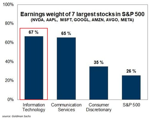 המשקל של שבע הגדולות במדד S&P 500 ולפי סקטורים